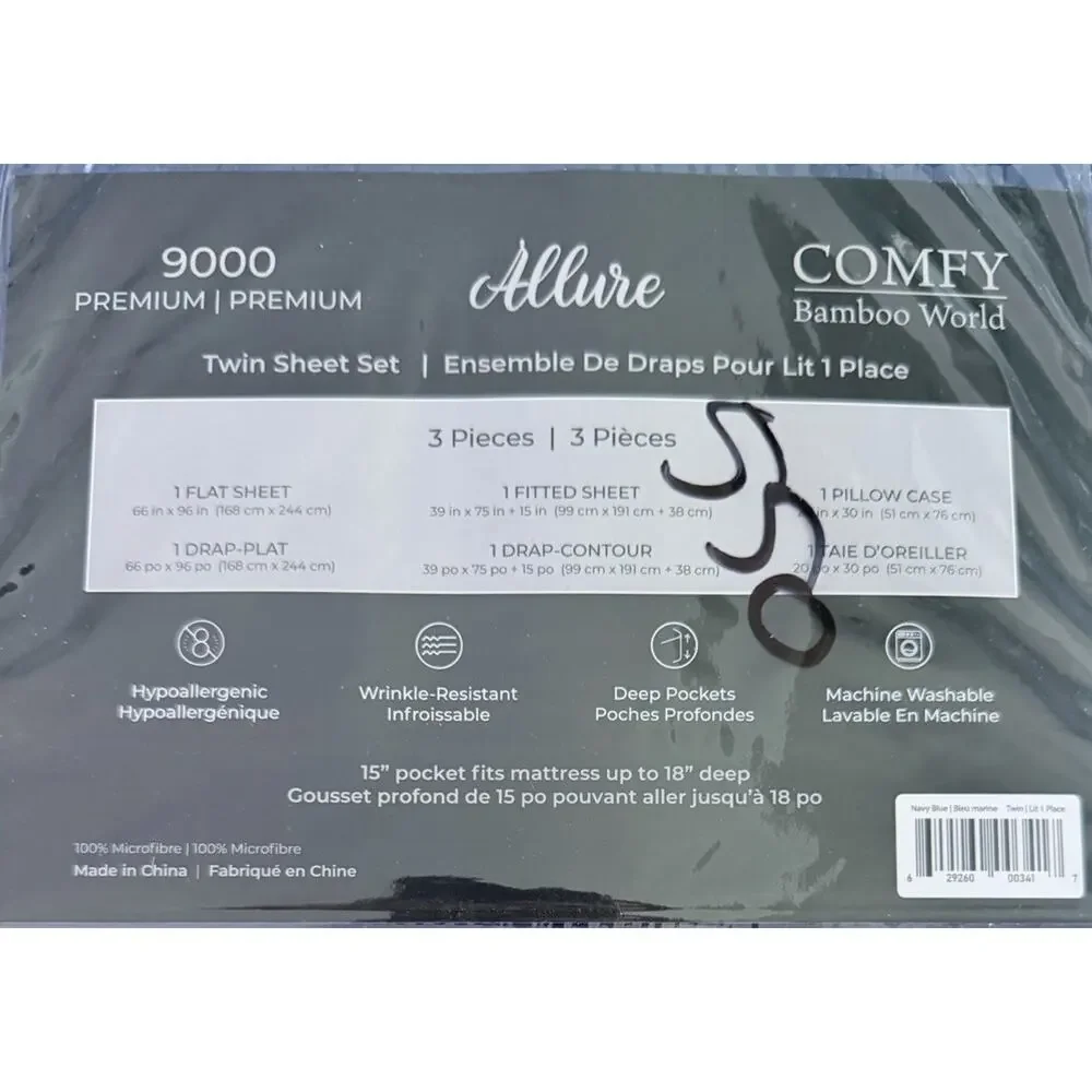 Comfy Bamboo World Allure Premium 9000 Series twin Size Sheets In Navy Blue
